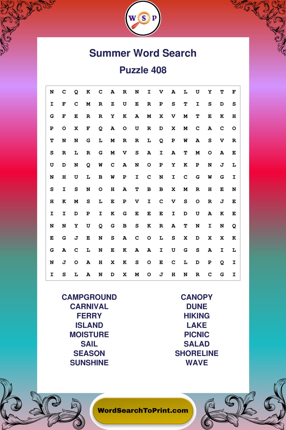 Summer Word Search Puzzle 408