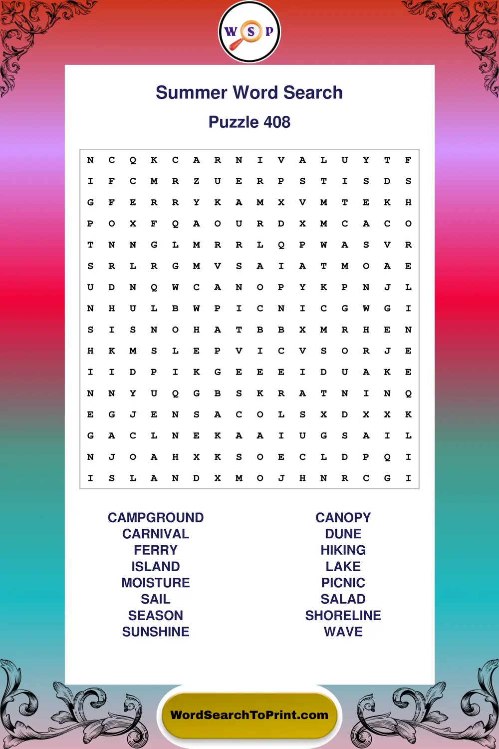 Summer Word Search Puzzle 408