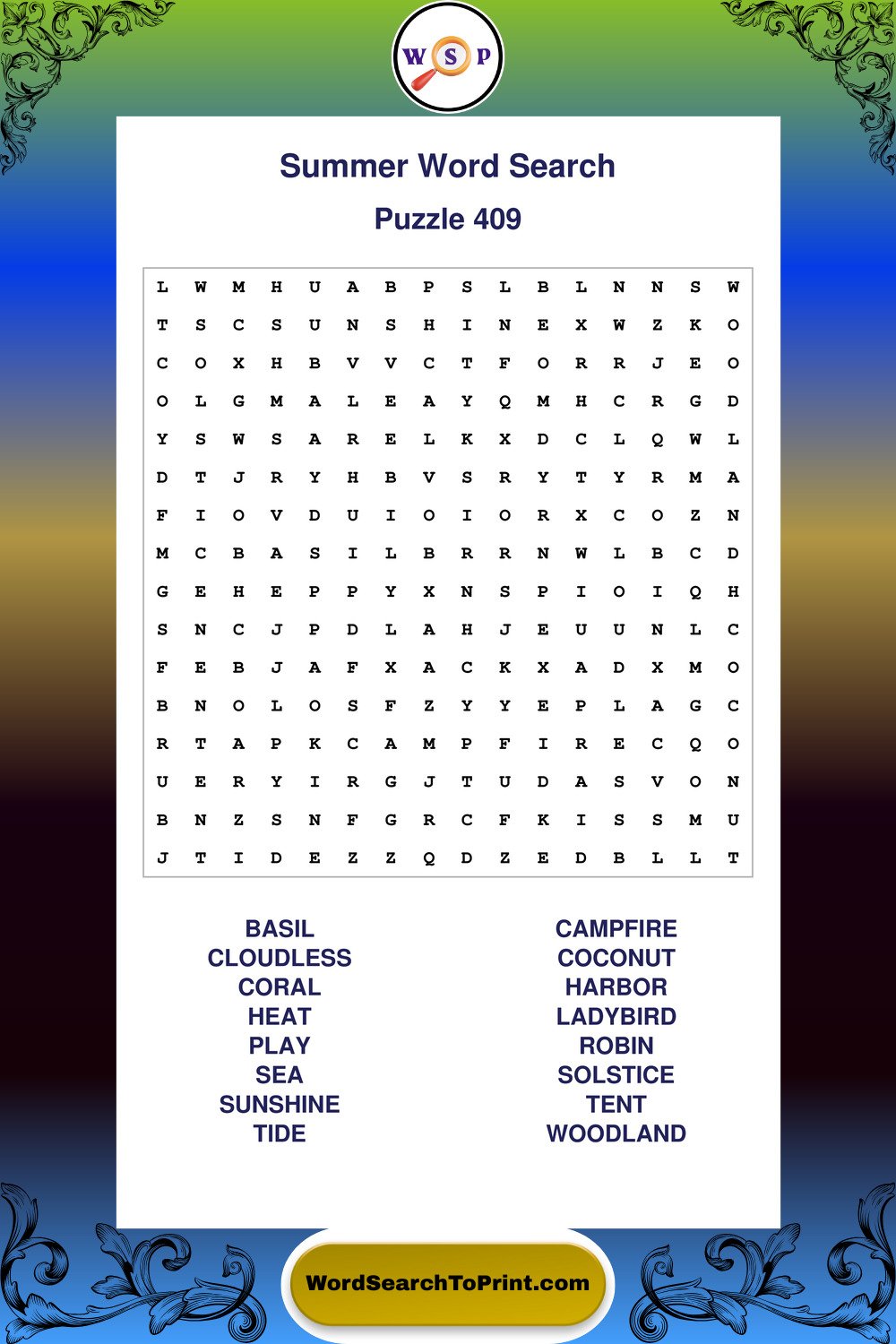 Summer Word Search Puzzle 409
