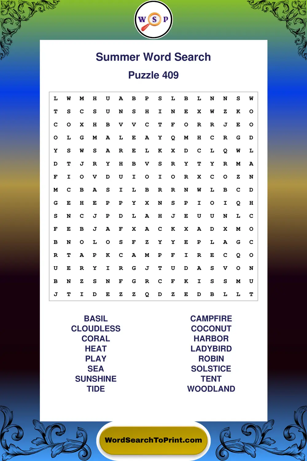 Summer Word Search Puzzle 409