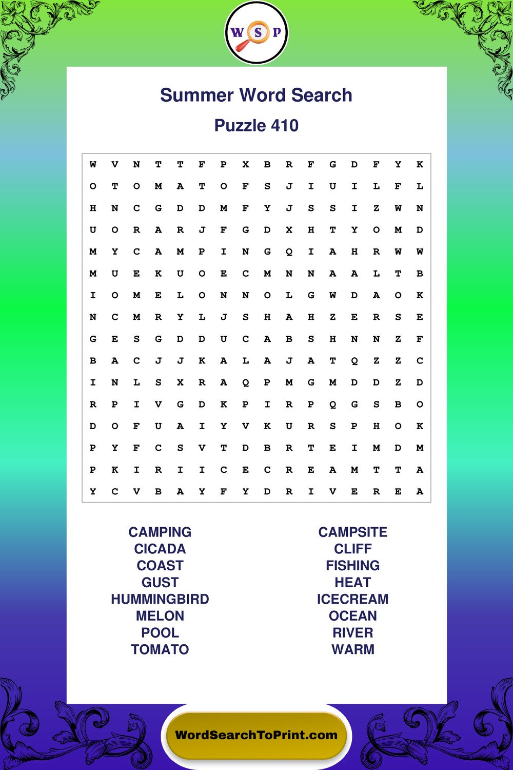 Summer Word Search Puzzle 410