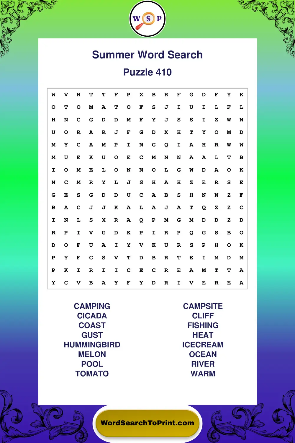 Summer Word Search Puzzle 410