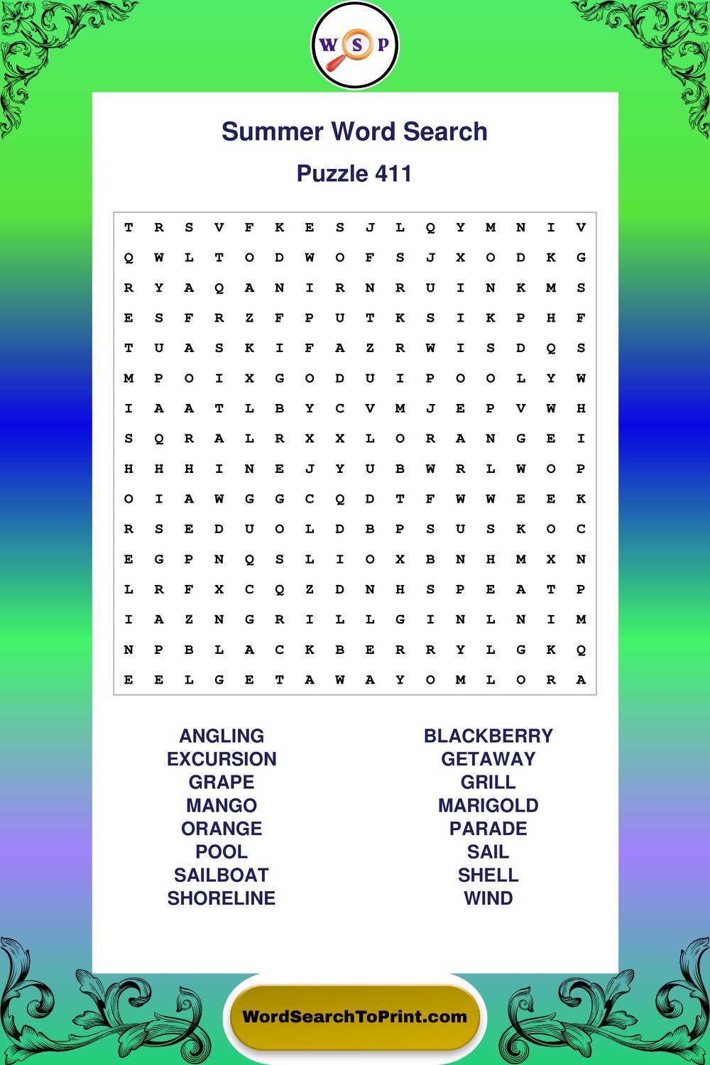 Summer Word Search Puzzle 411