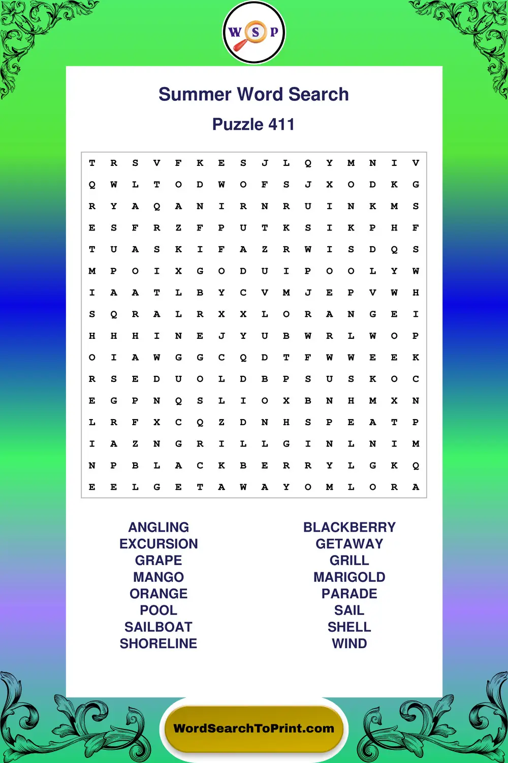 Summer Word Search Puzzle 411