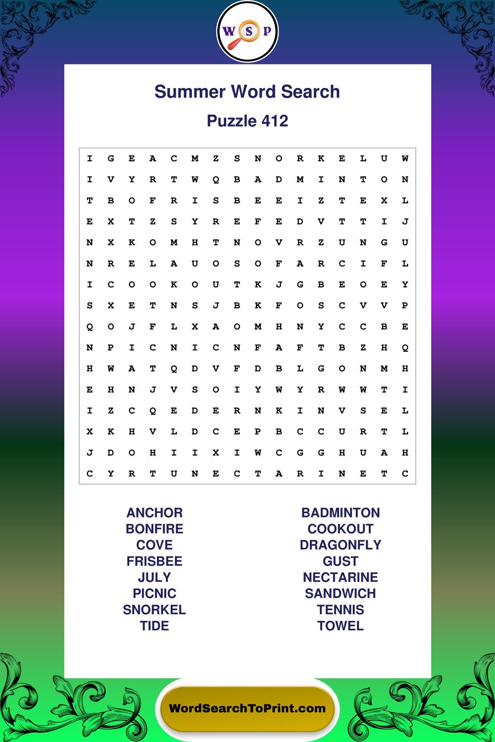 Summer Word Search Puzzle 412