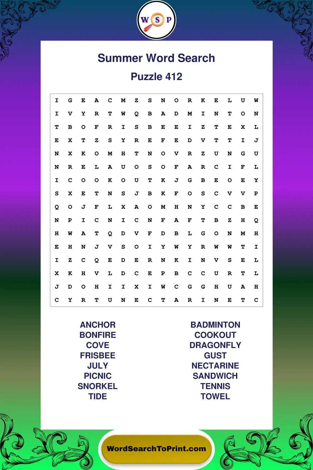 Summer Word Search Puzzle 412