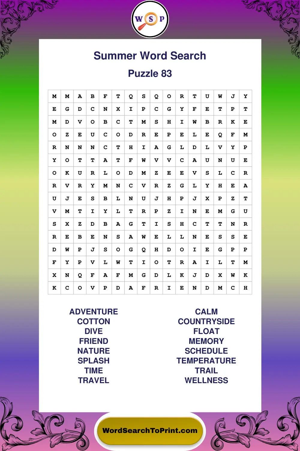Summer Word Search Puzzle 83