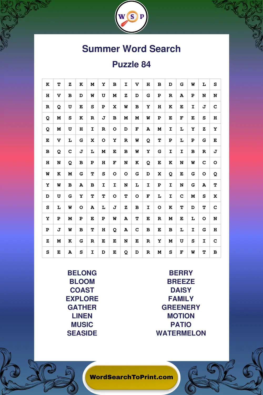 Summer Word Search Puzzle 84