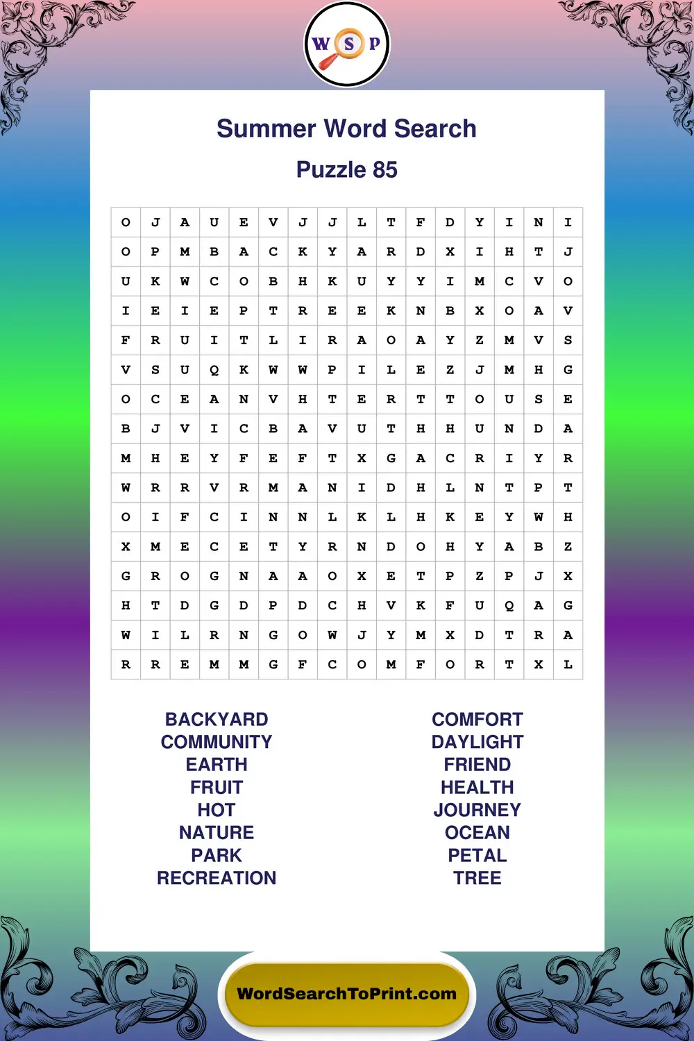 Summer Word Search Puzzle 85