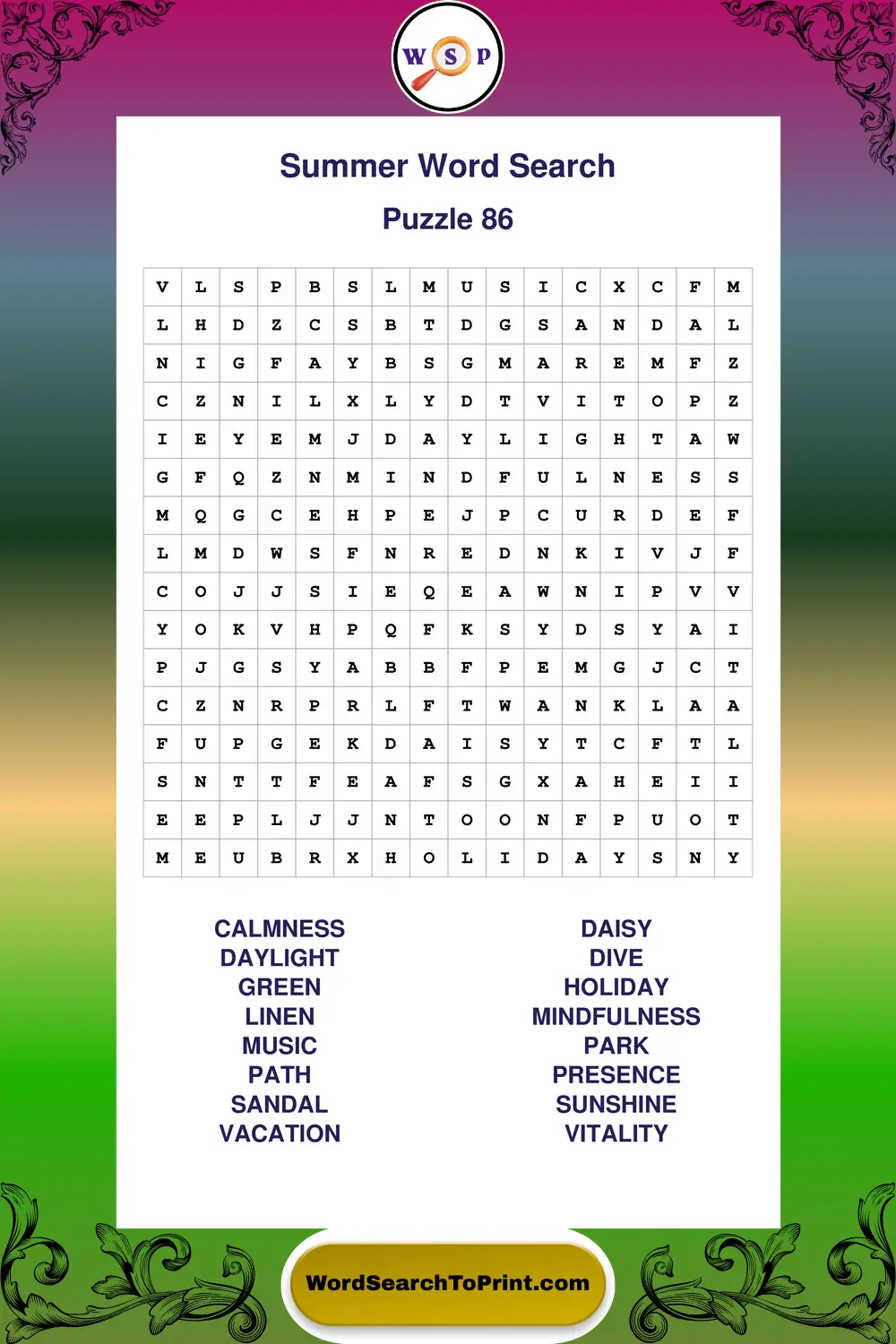 Summer Word Search Puzzle 86