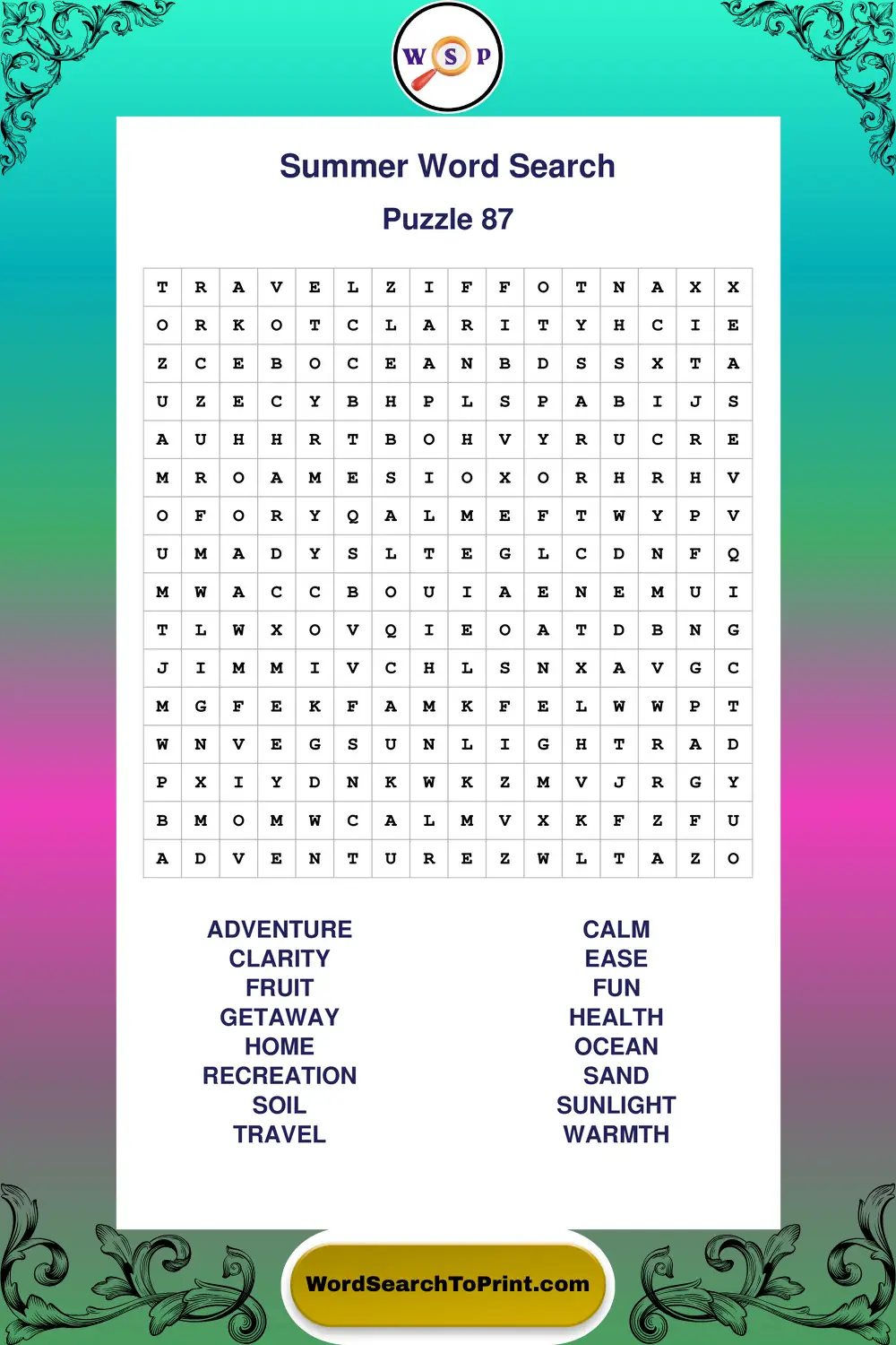 Summer Word Search Puzzle 87