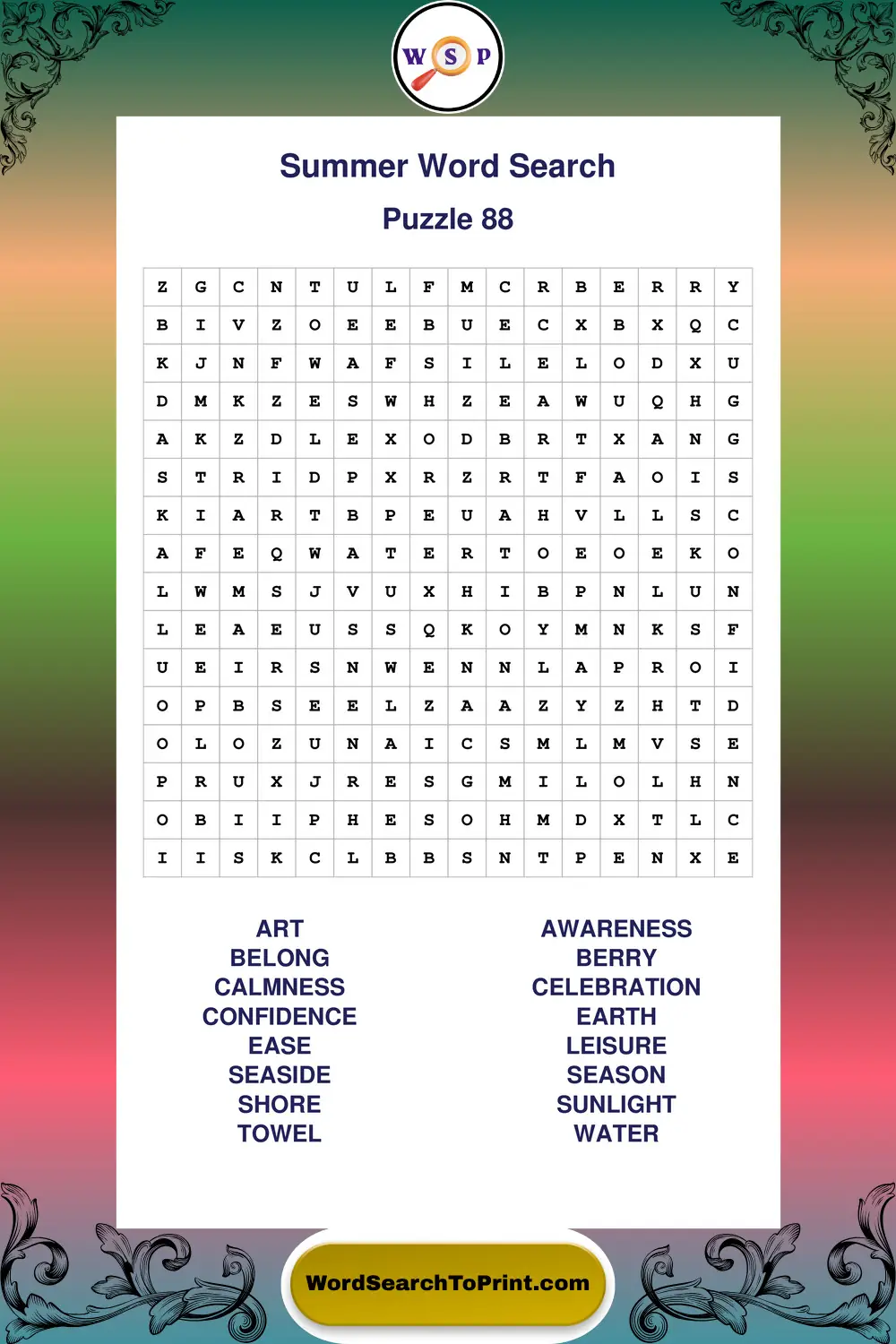 Summer Word Search Puzzle 88