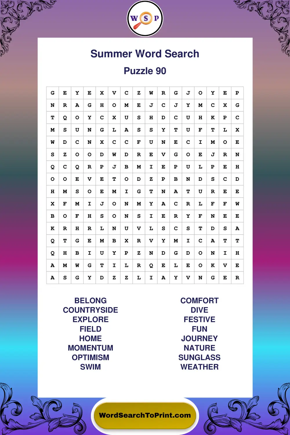 Summer Word Search Puzzle 90