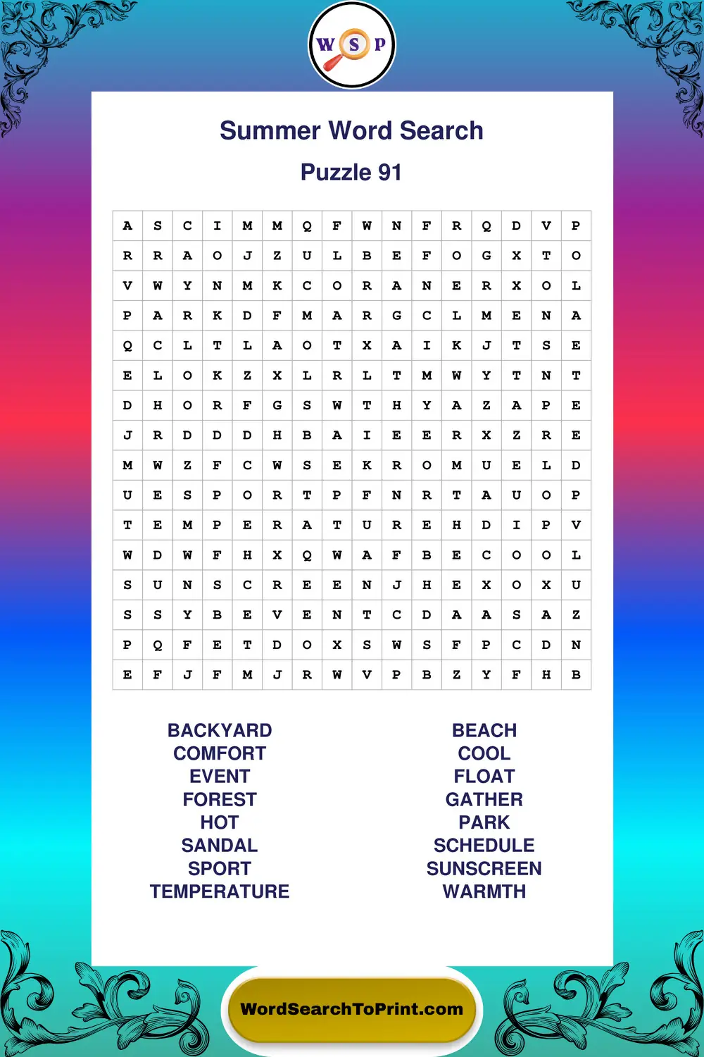Summer Word Search Puzzle 91