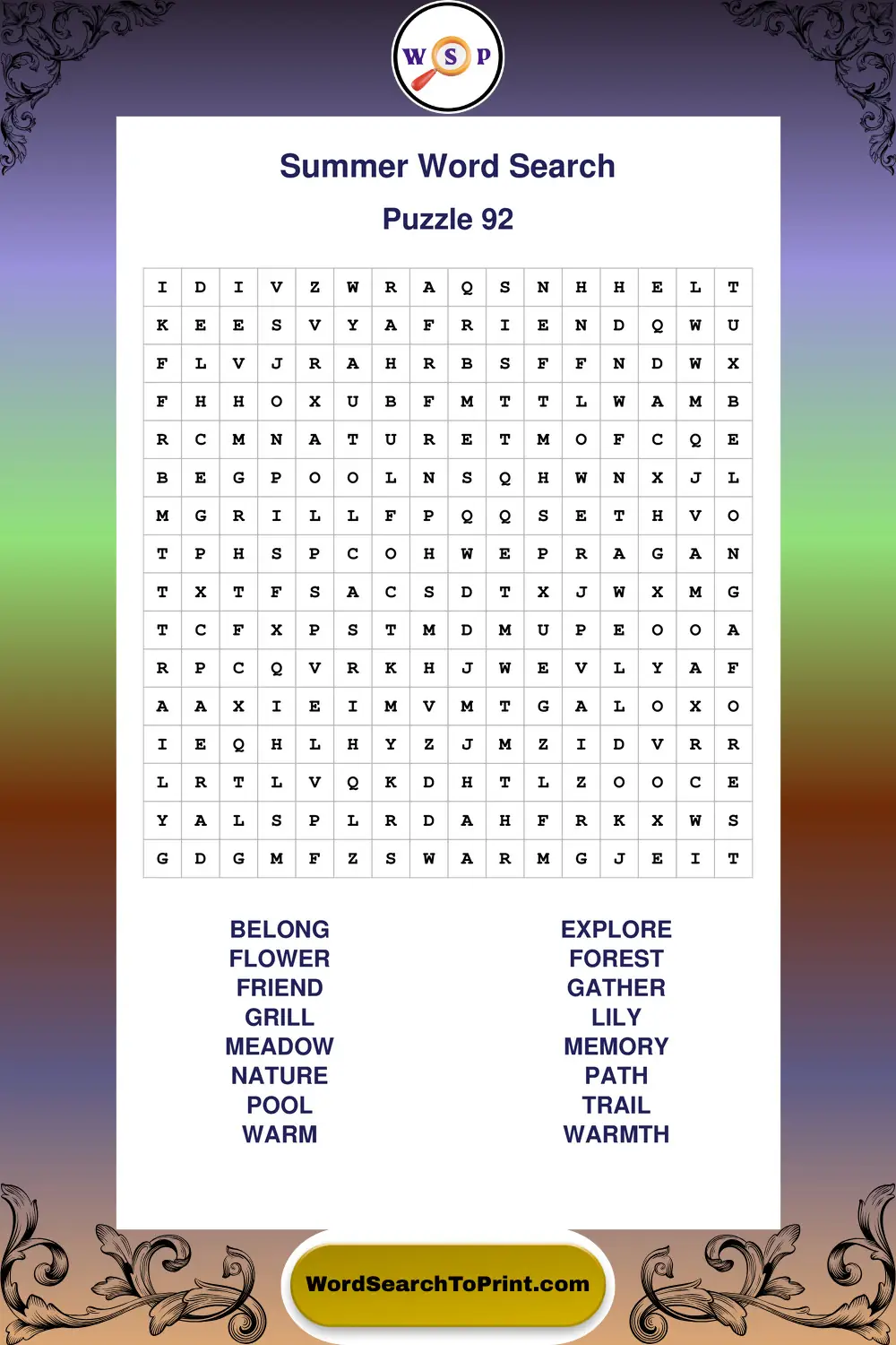 Summer Word Search Puzzle 92