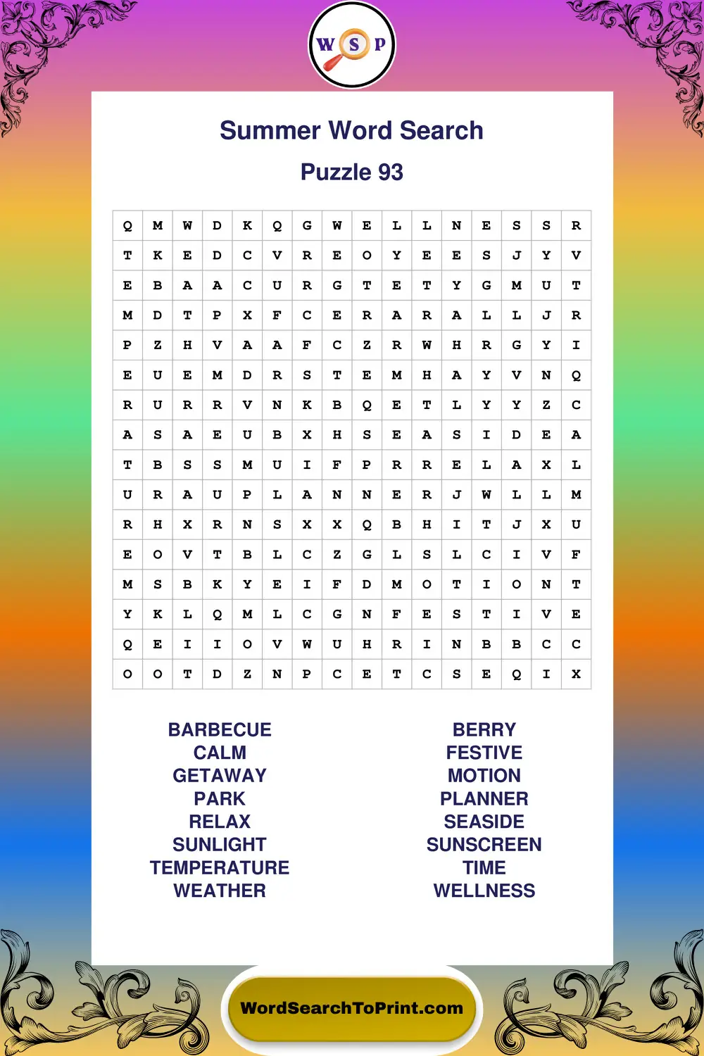 Summer Word Search Puzzle 93