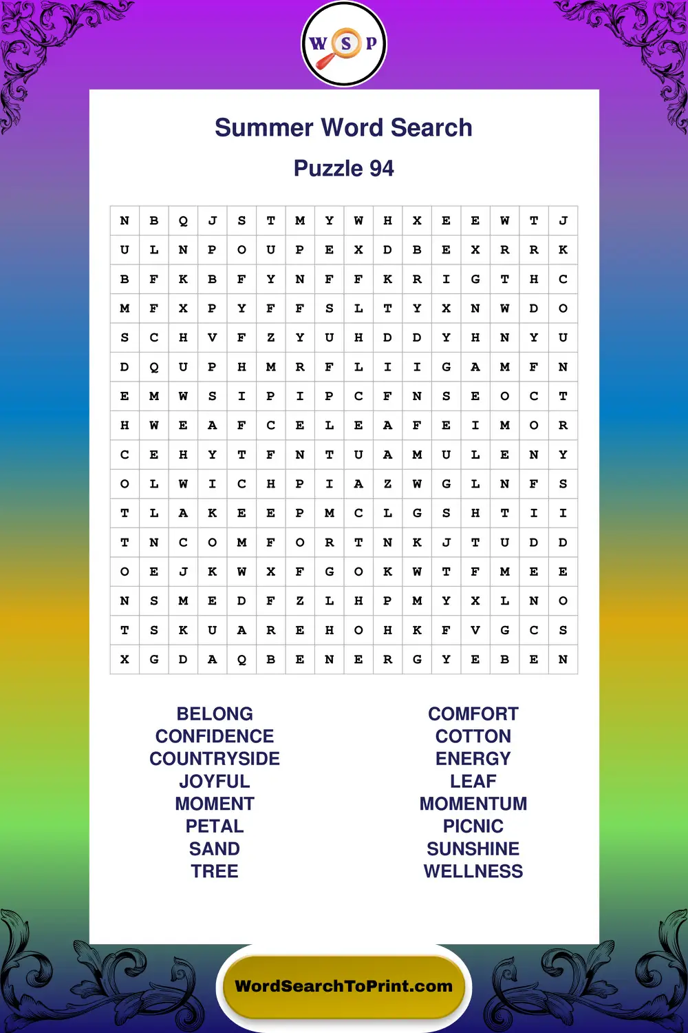 Summer Word Search Puzzle 94