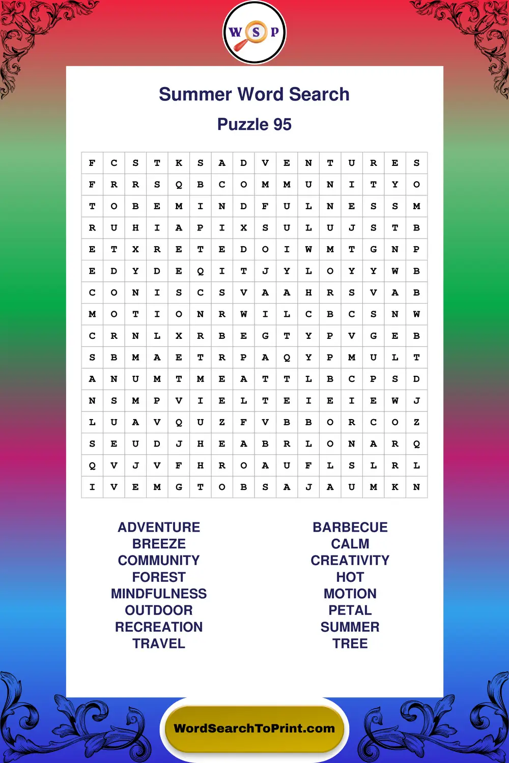 Summer Word Search Puzzle 95