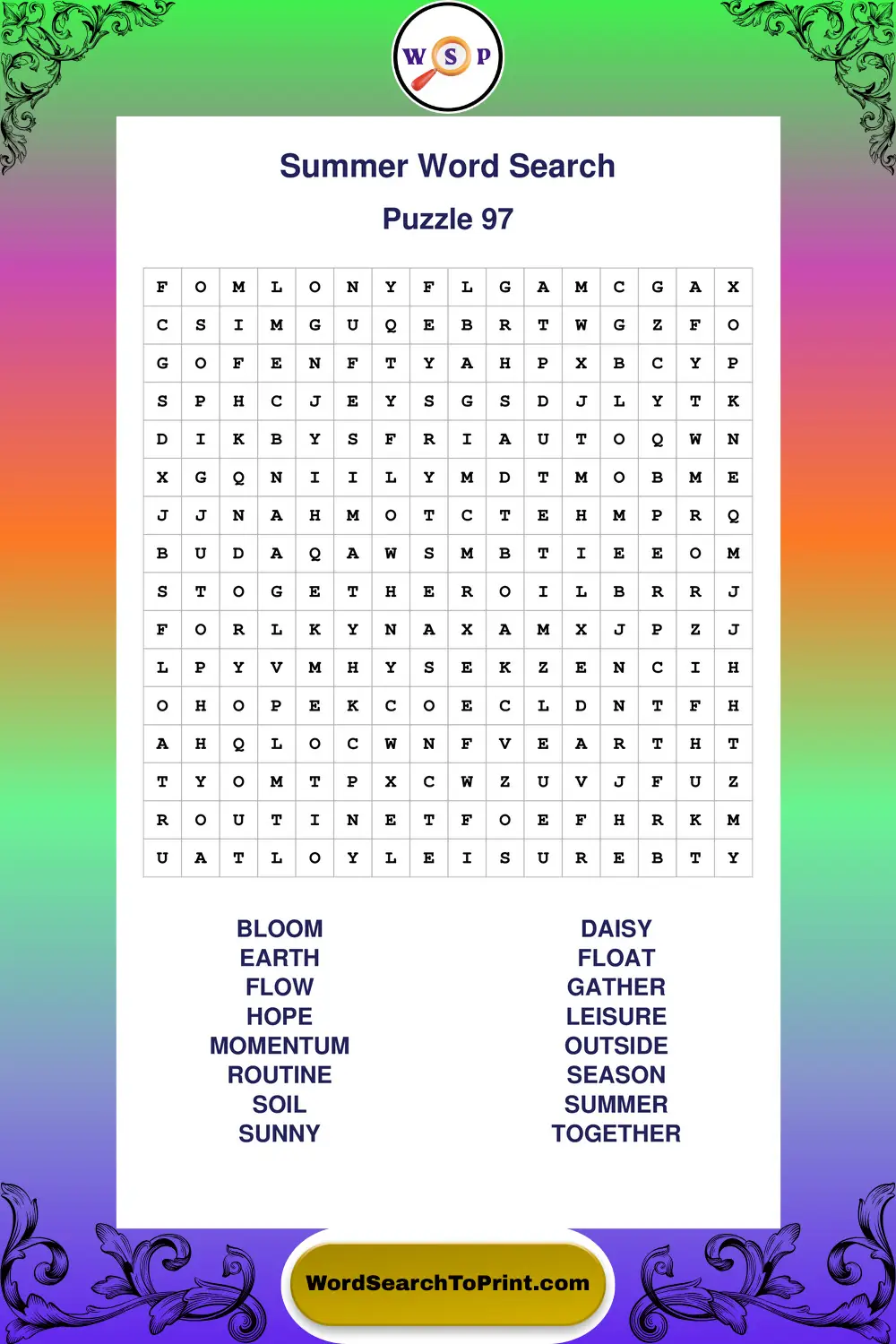 Summer Word Search Puzzle 97