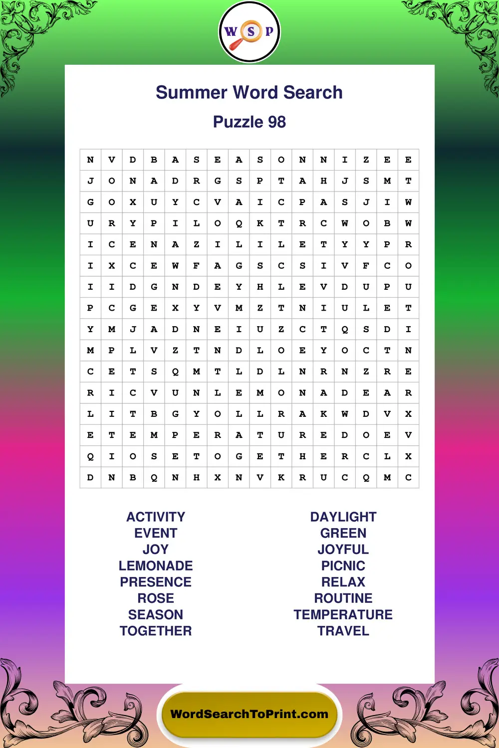 Summer Word Search Puzzle 98