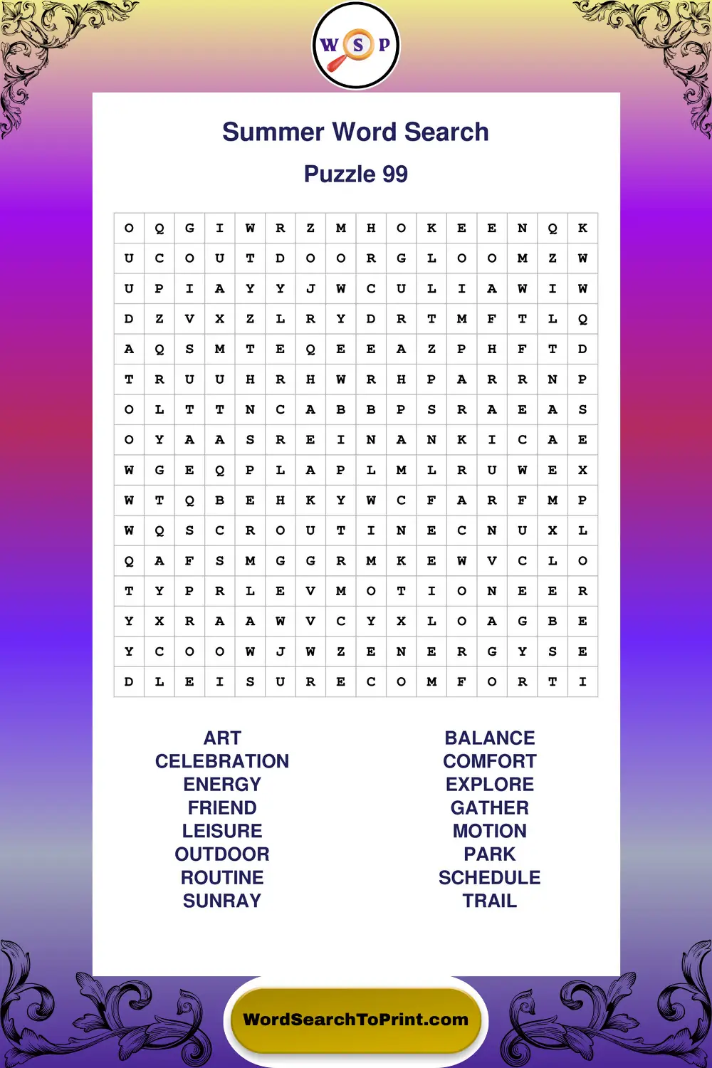 Summer Word Search Puzzle 99