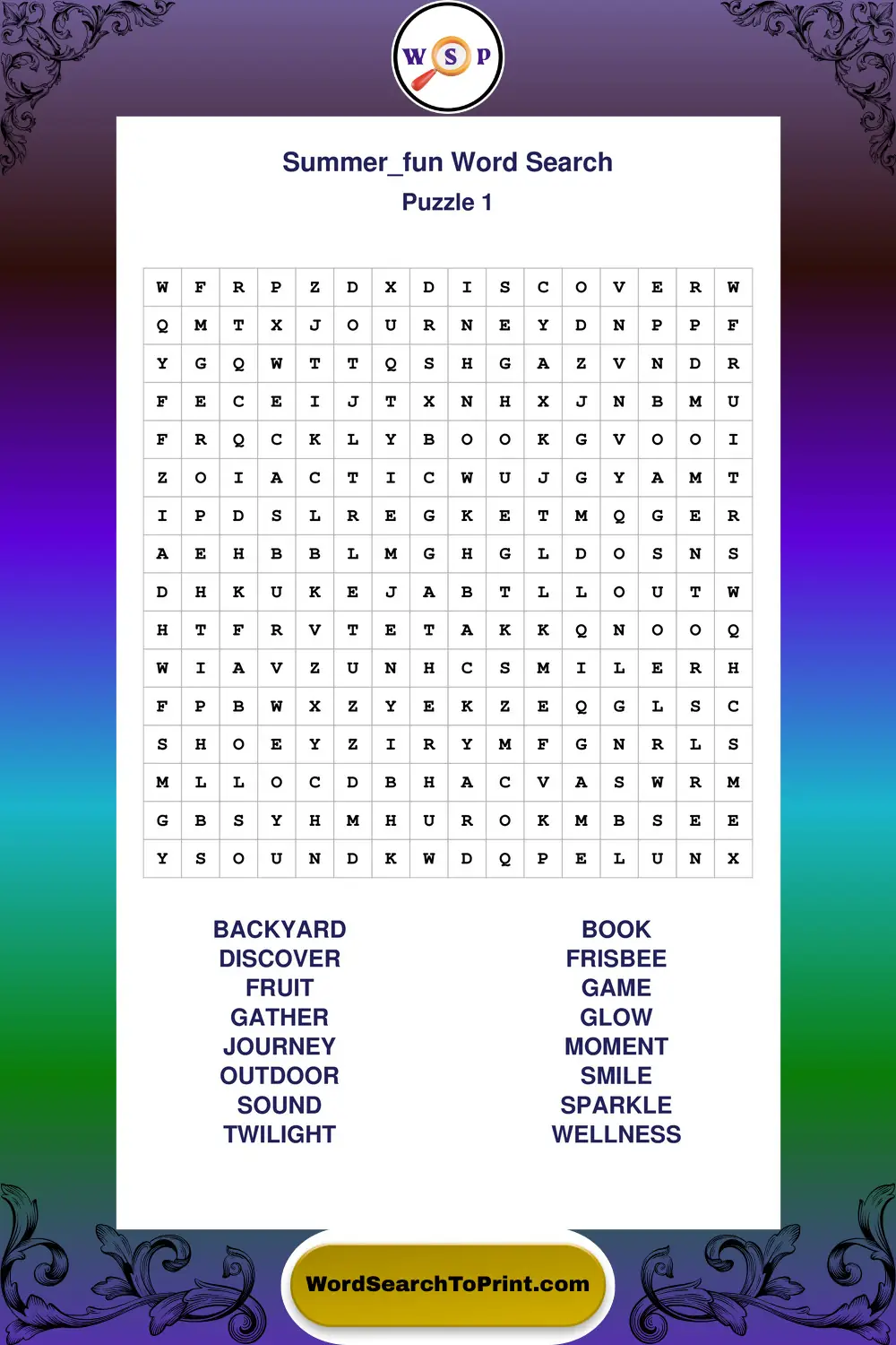 Summer Fun Word Search Puzzle 1