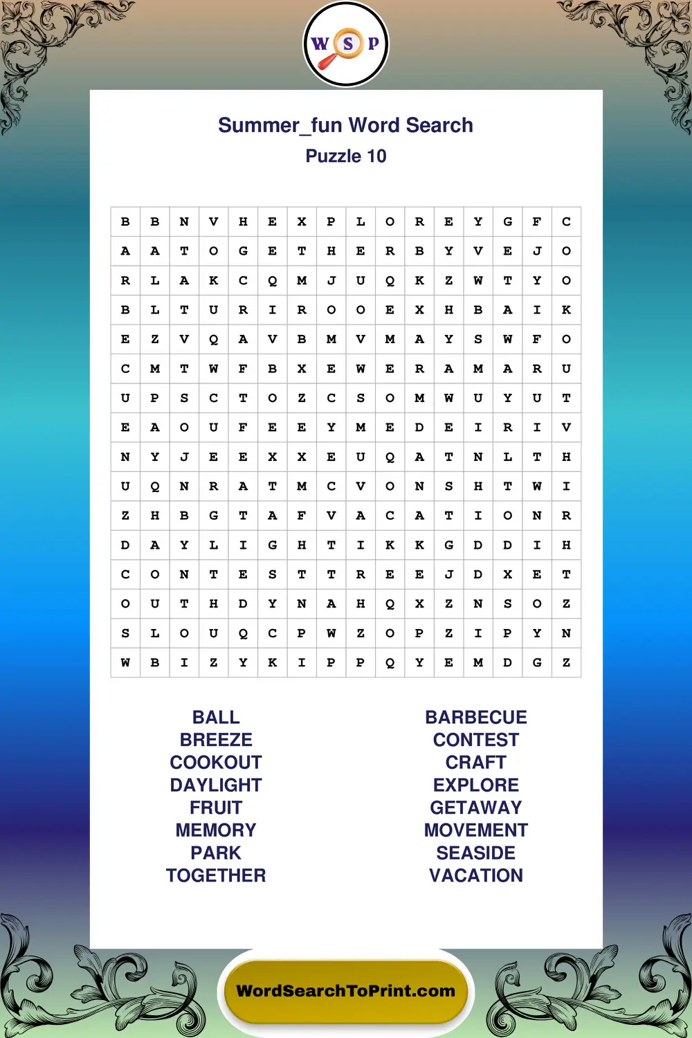 Summer Fun Word Search Puzzle 10