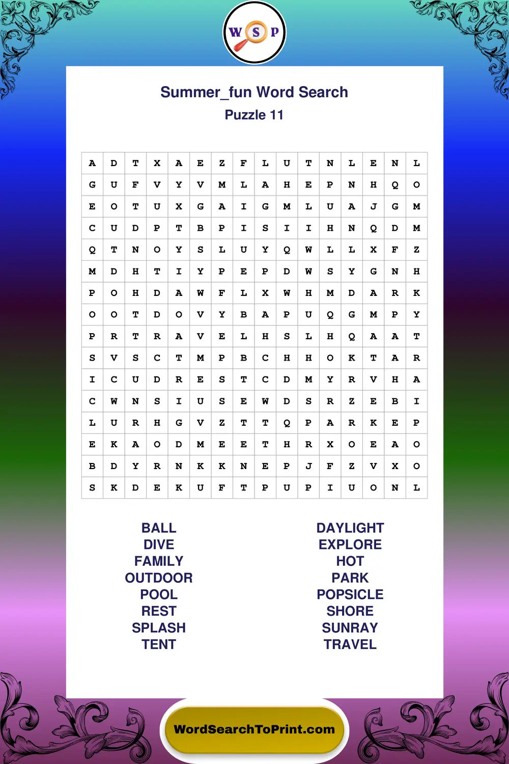 Summer Fun Word Search Puzzle 11