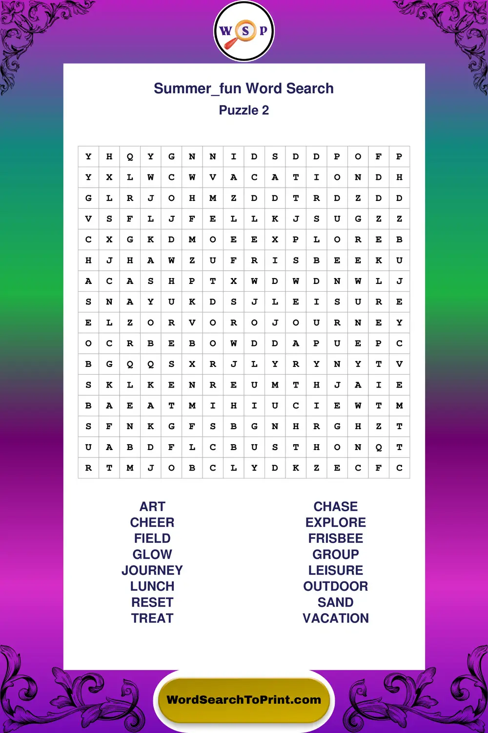 Summer Fun Word Search Puzzle 2