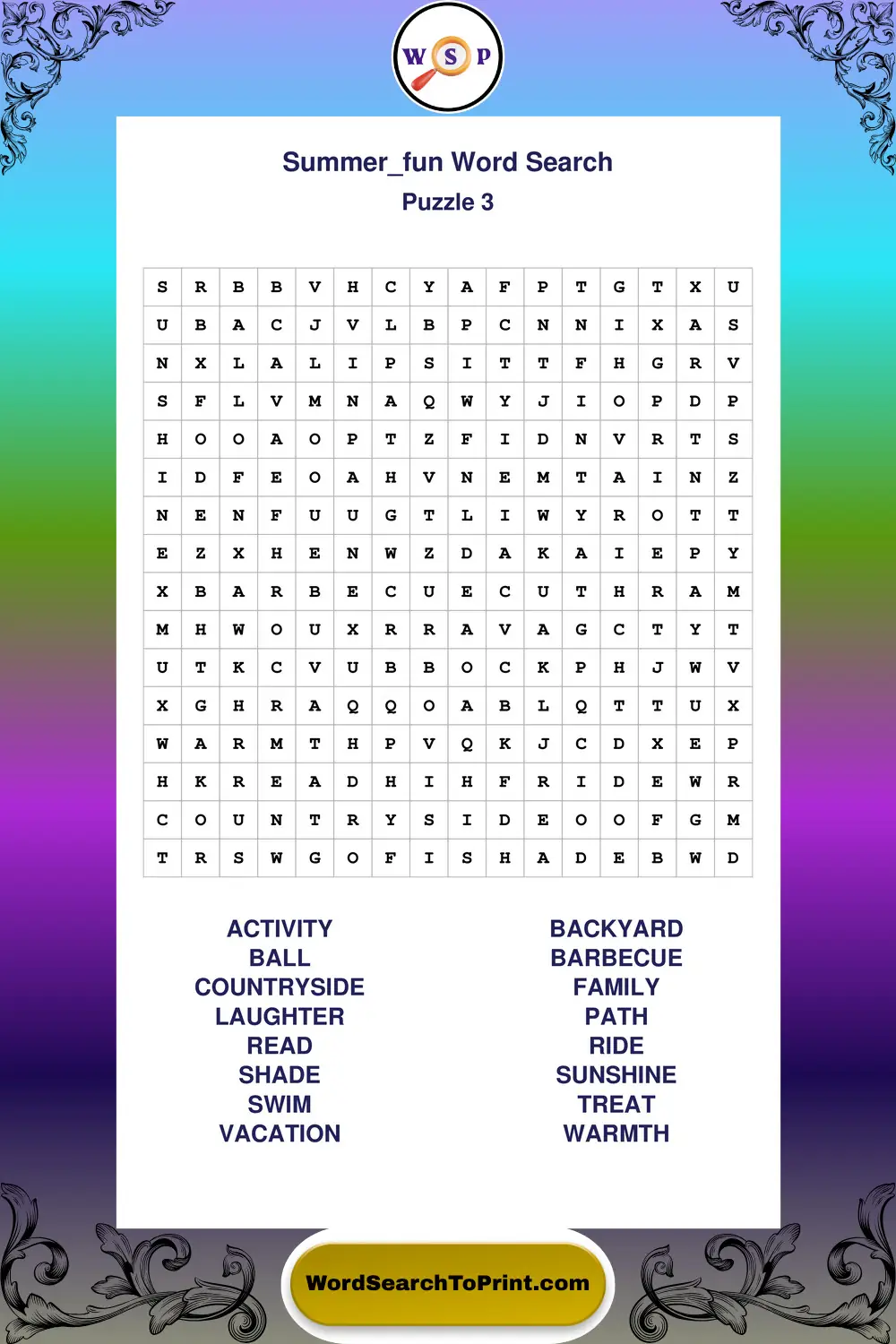 Summer Fun Word Search Puzzle 3