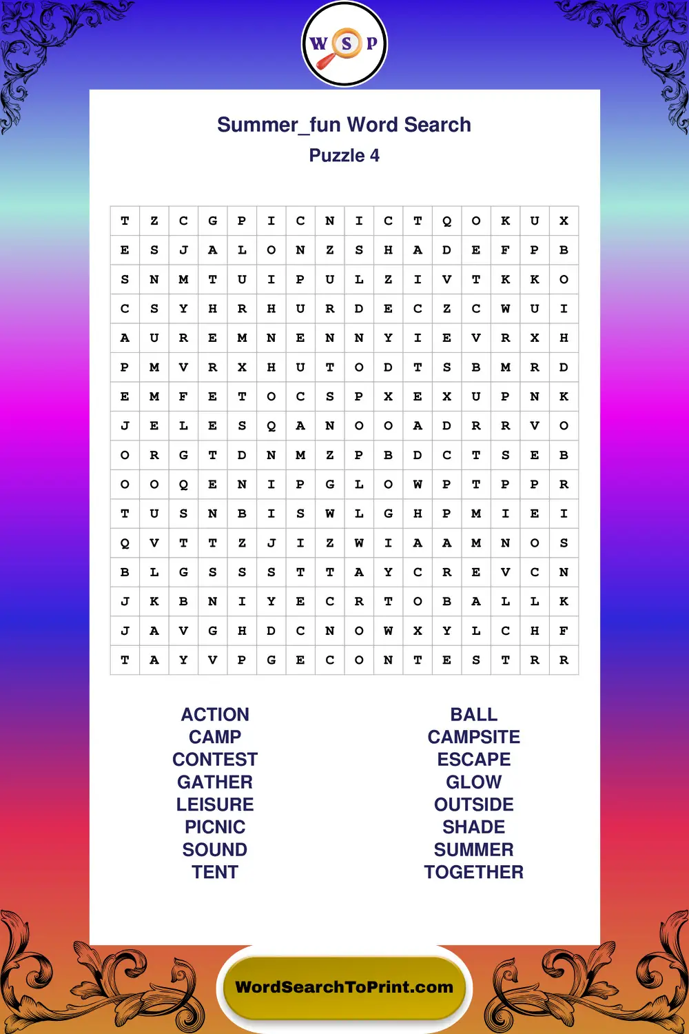 Summer Fun Word Search Puzzle 4
