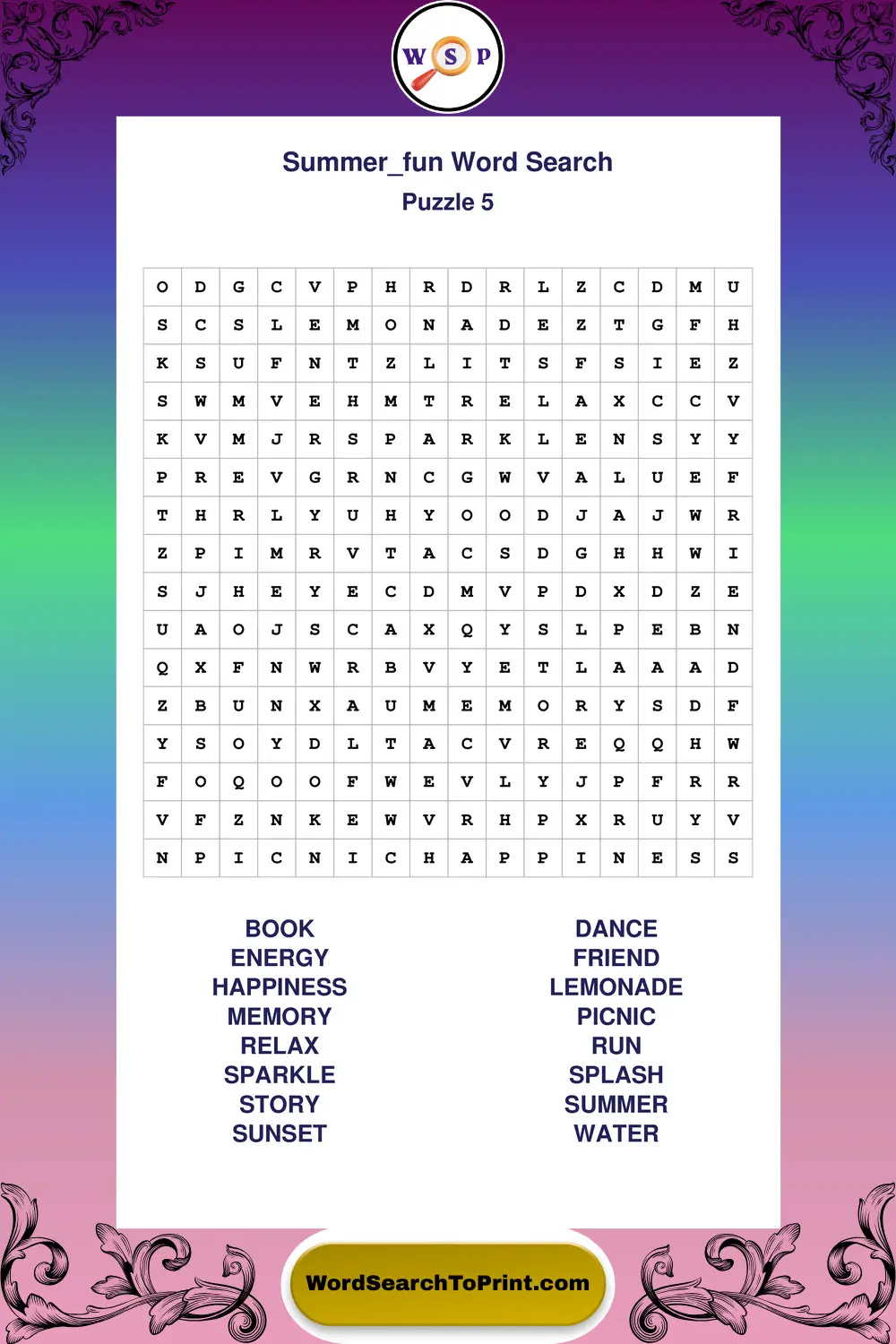 Summer Fun Word Search Puzzle 5