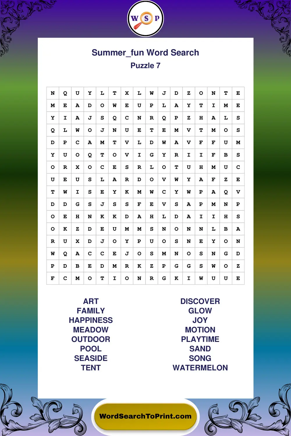 Summer Fun Word Search Puzzle 7