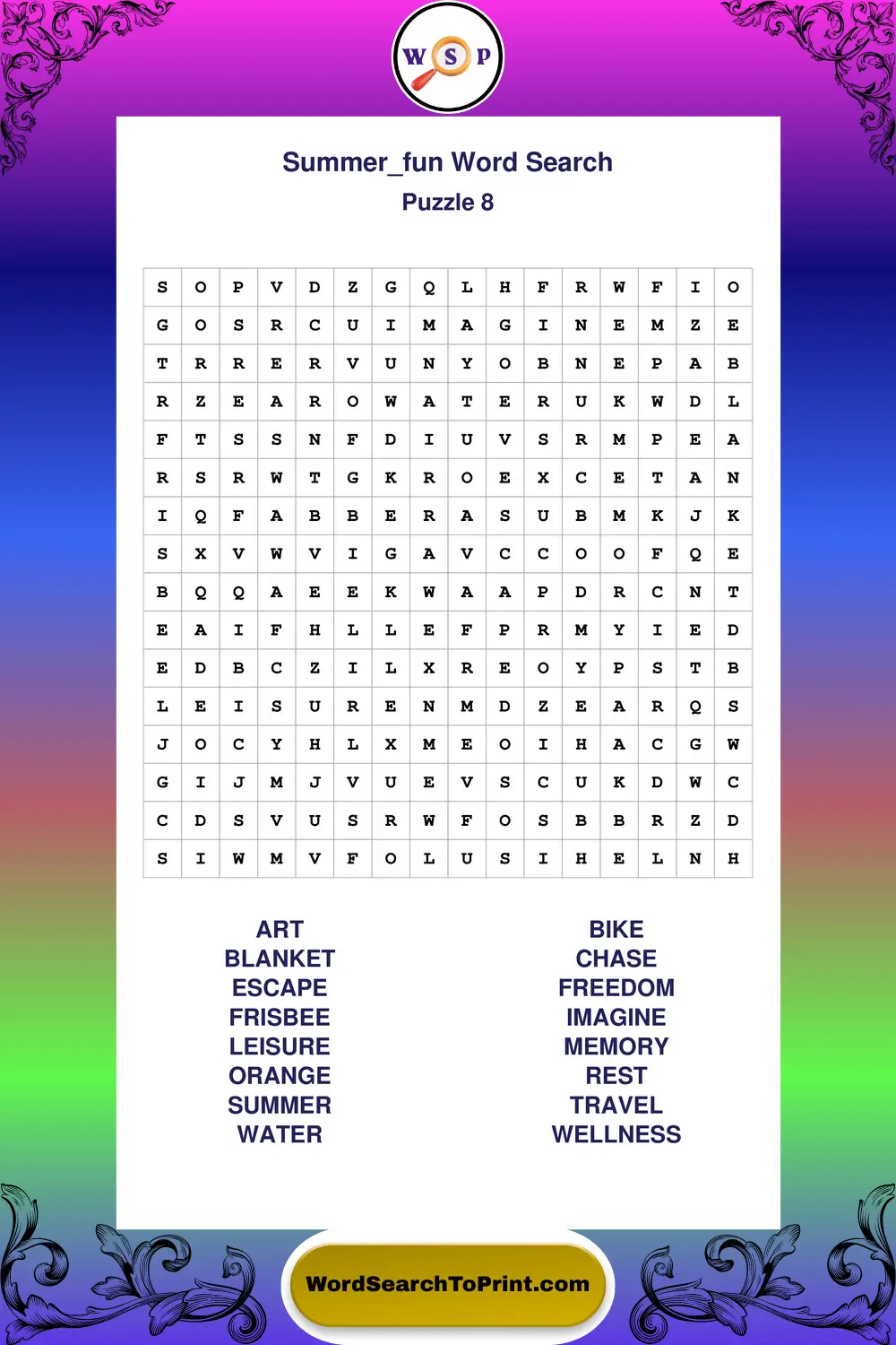 Summer Fun Word Search Puzzle 8