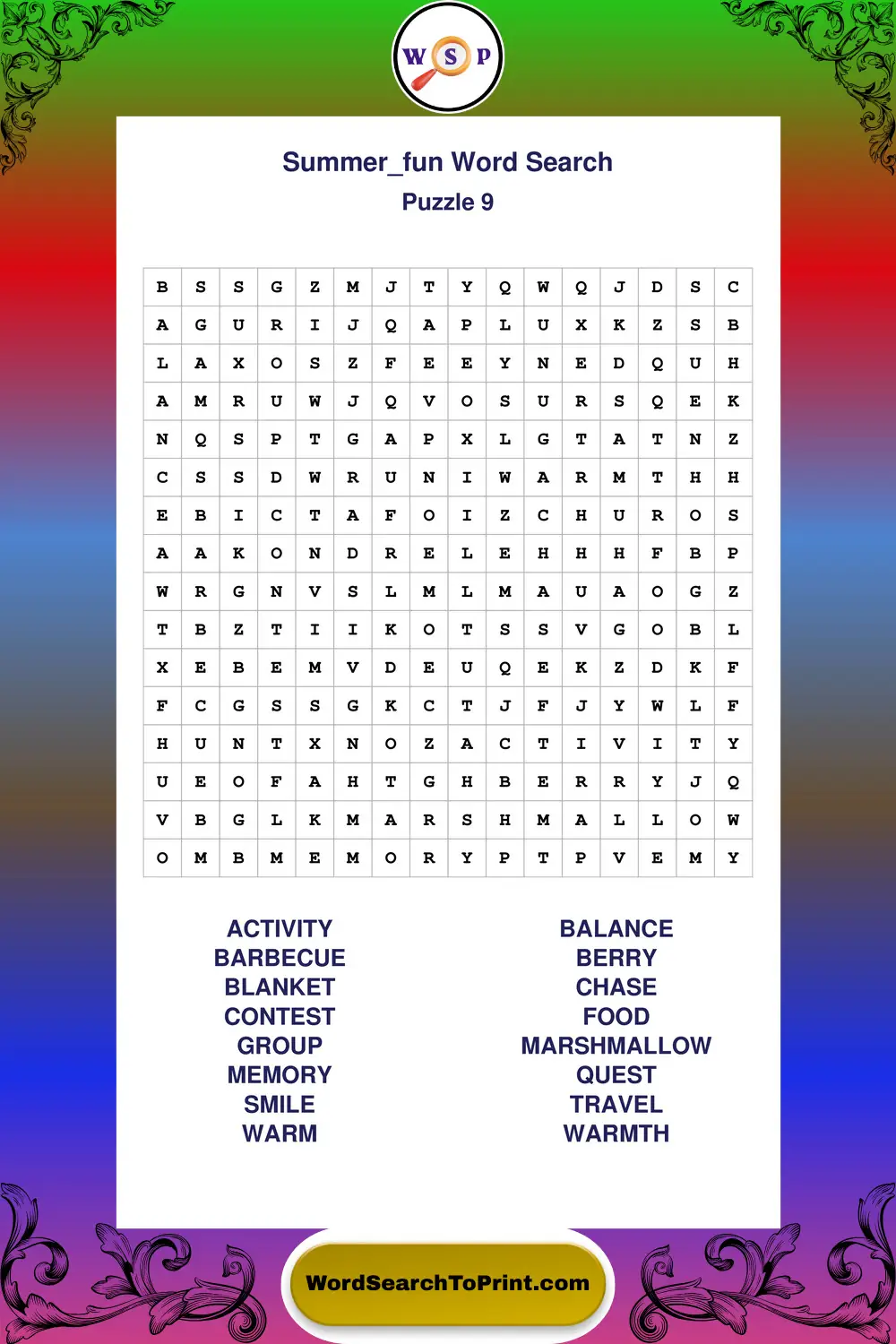 Summer Fun Word Search Puzzle 9