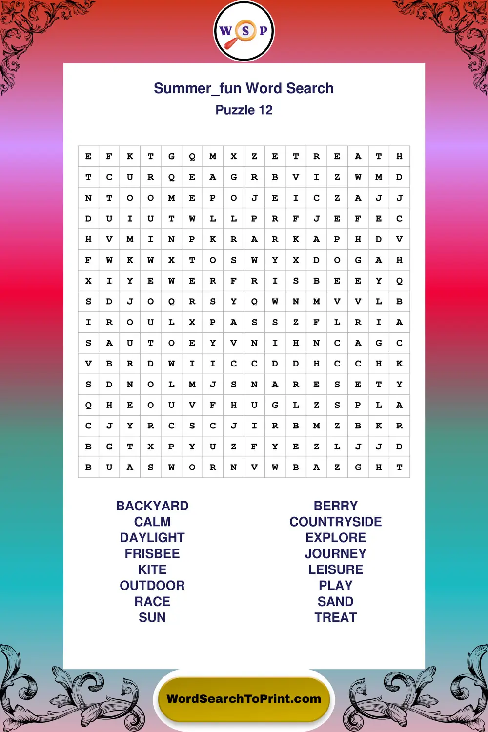 Summer Fun Word Search Puzzle 12