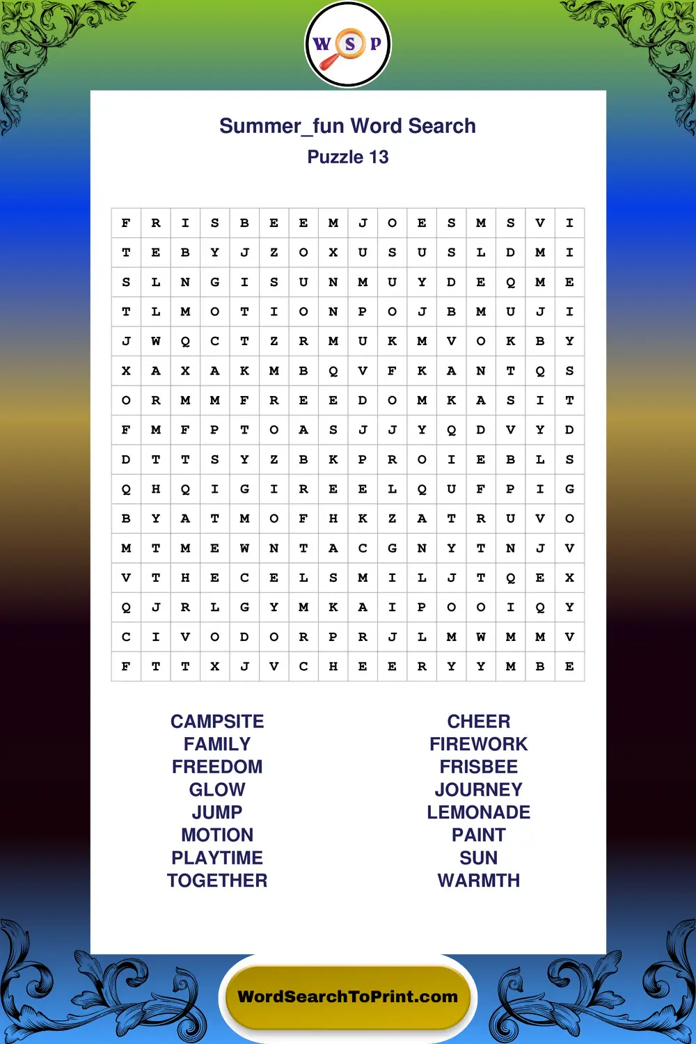 Summer Fun Word Search Puzzle 13