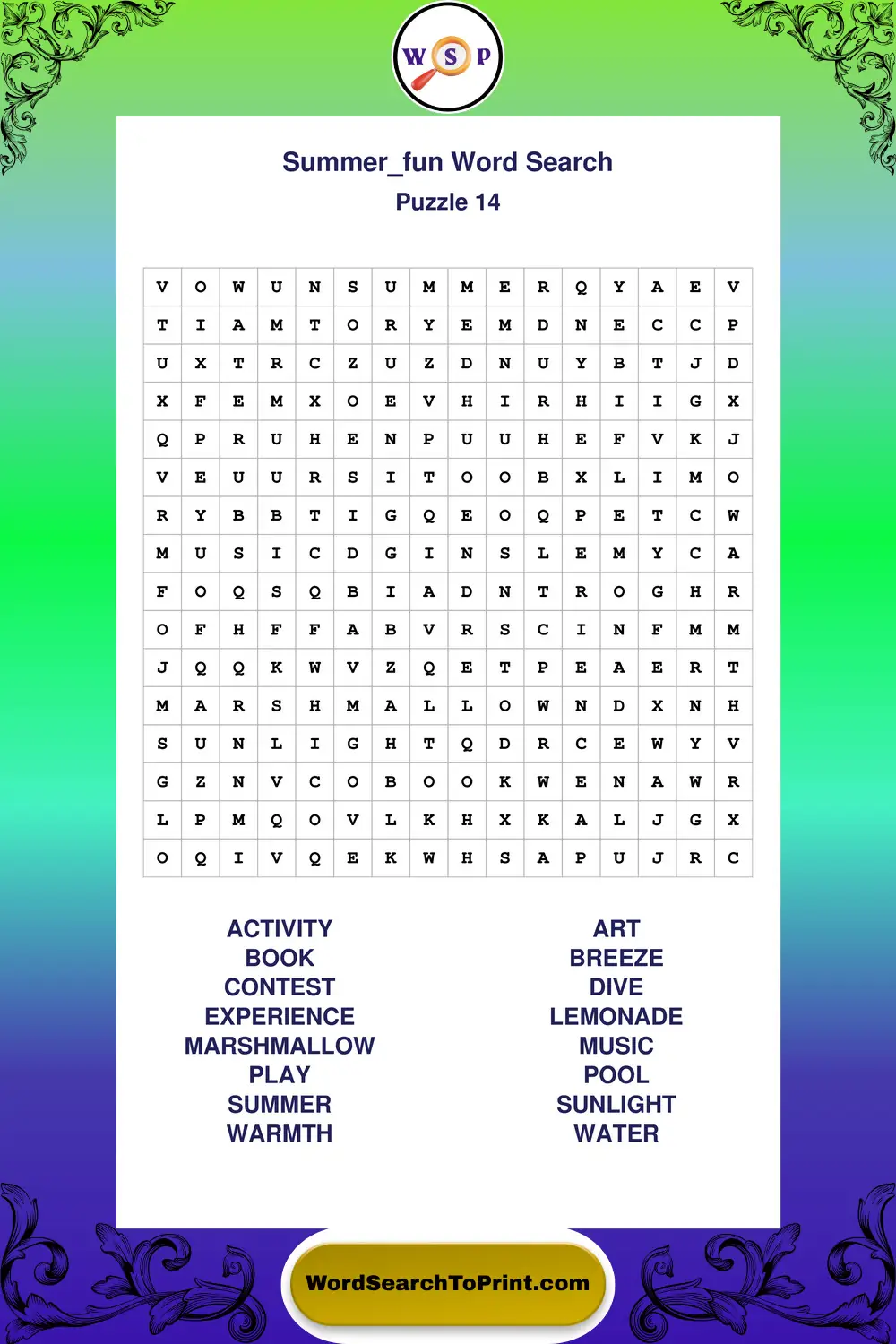 Summer Fun Word Search Puzzle 14