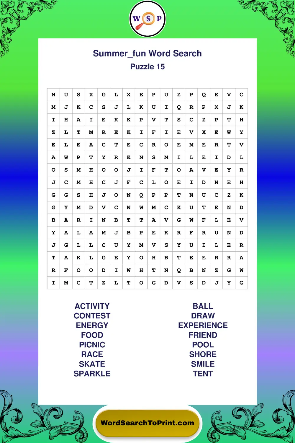 Summer Fun Word Search Puzzle 15