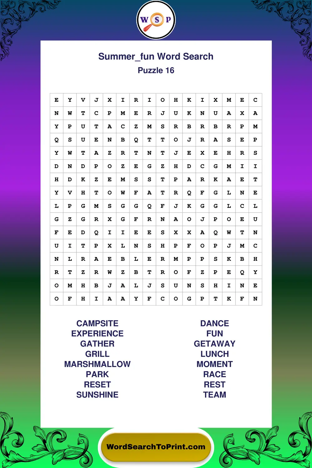 Summer Fun Word Search Puzzle 16