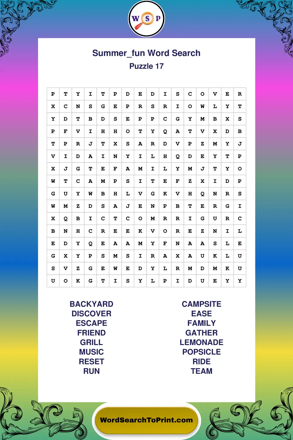 Summer Fun Word Search Puzzle 17