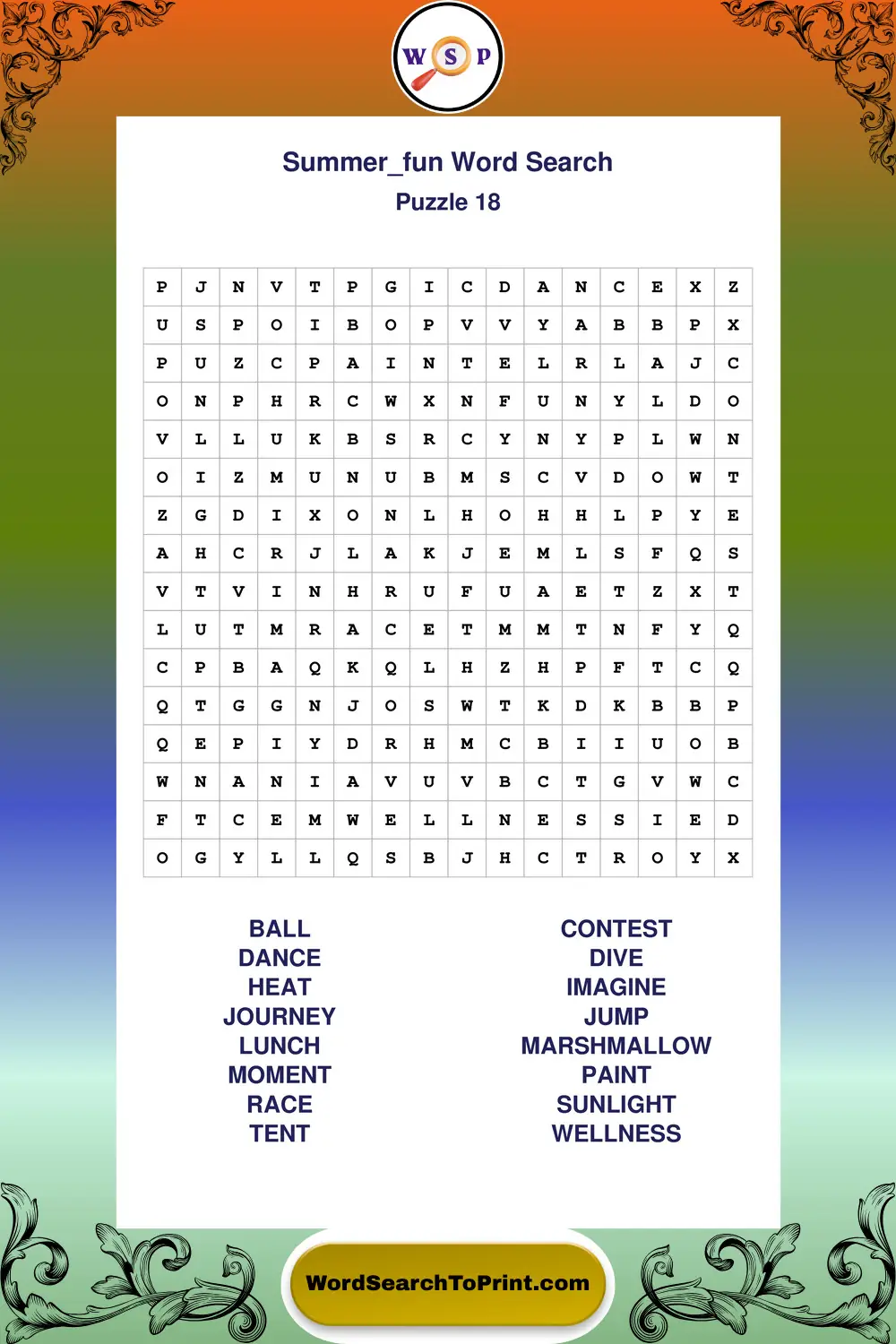 Summer Fun Word Search Puzzle 18