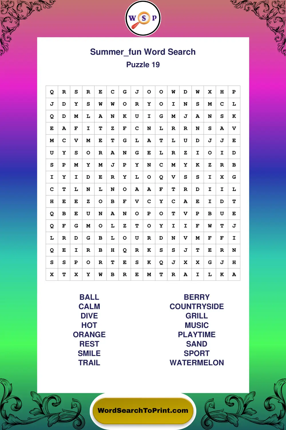 Summer Fun Word Search Puzzle 19