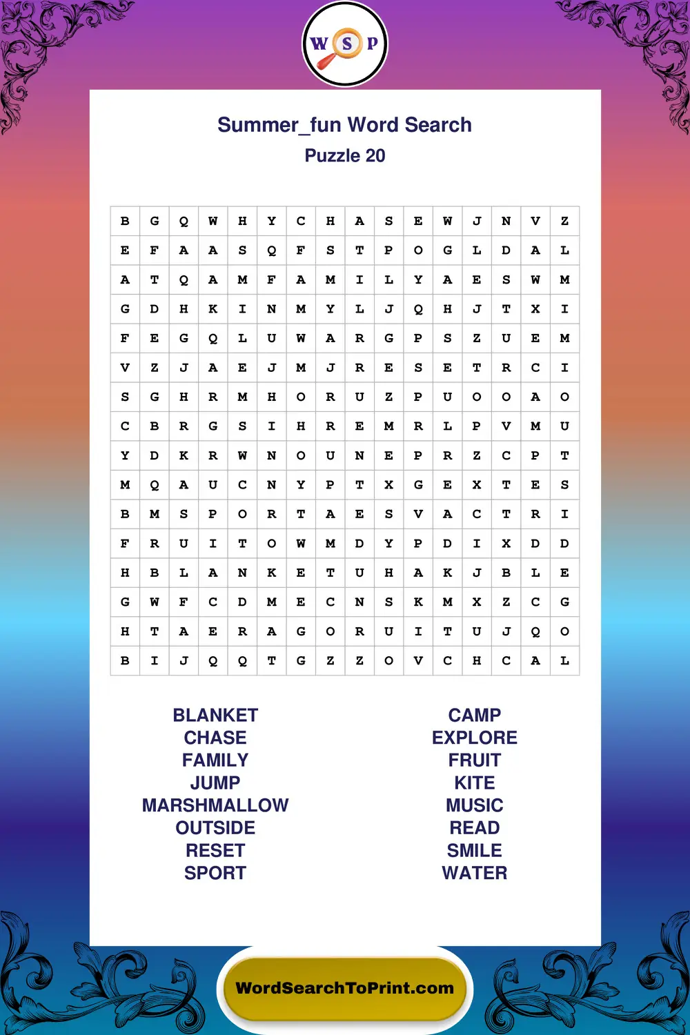 Summer Fun Word Search Puzzle 20