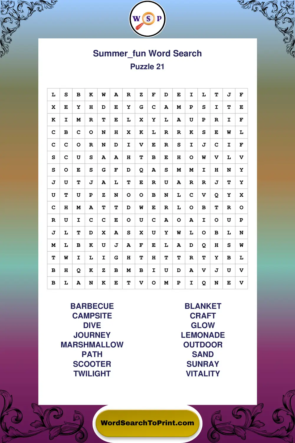 Summer Fun Word Search Puzzle 21
