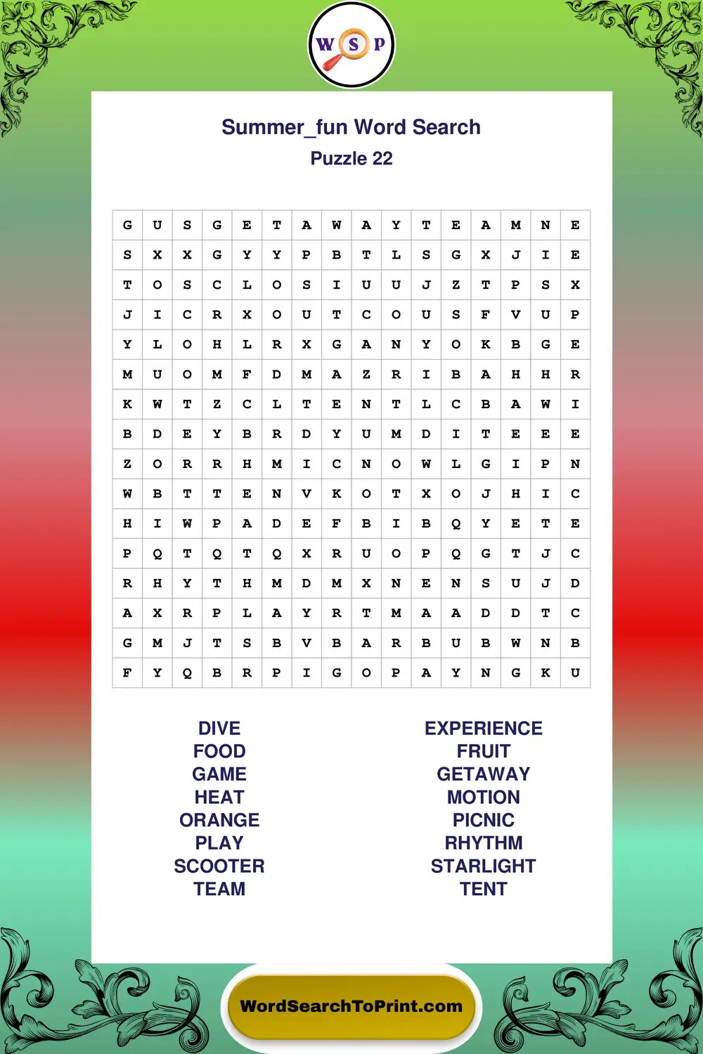 Summer Fun Word Search Puzzle 22