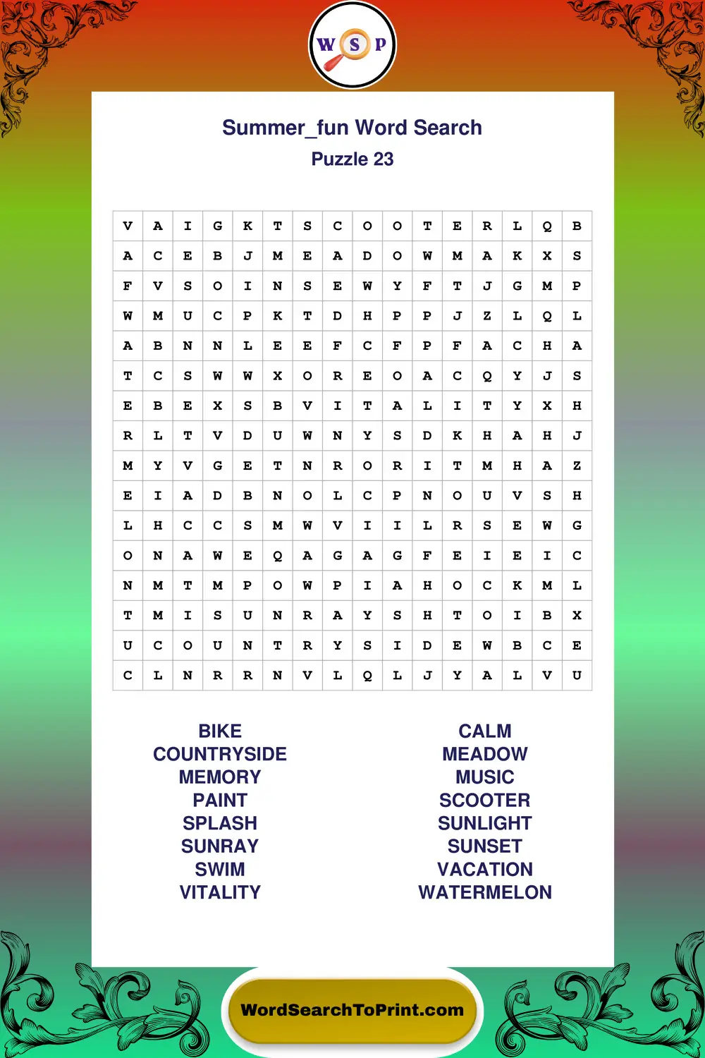 Summer Fun Word Search Puzzle 23