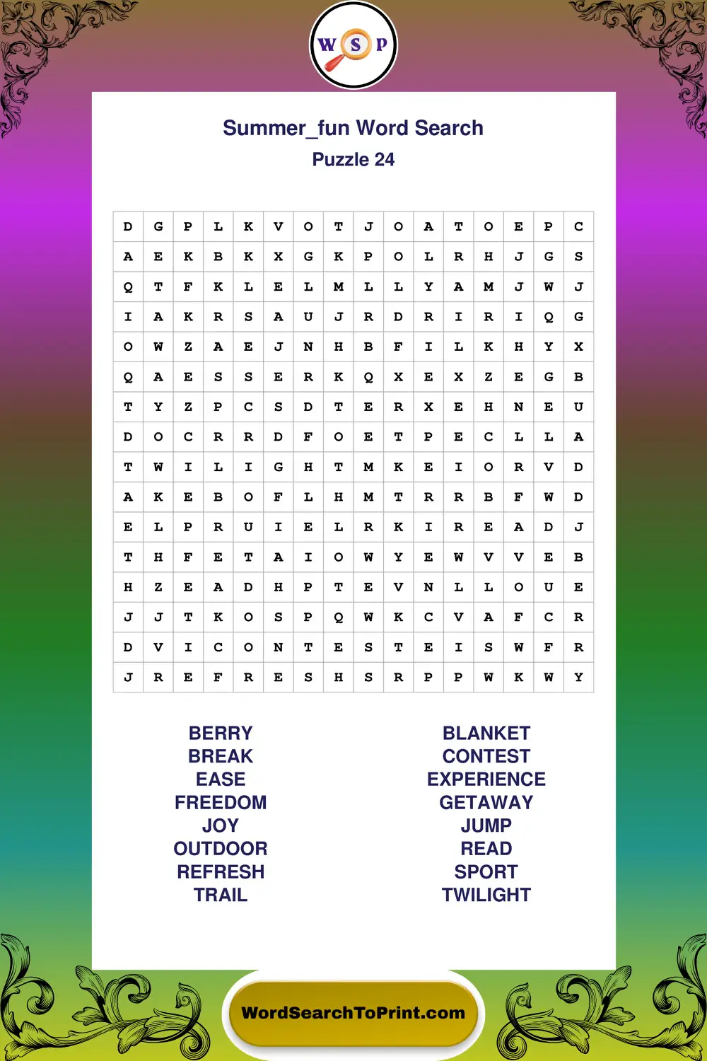 Summer Fun Word Search Puzzle 24