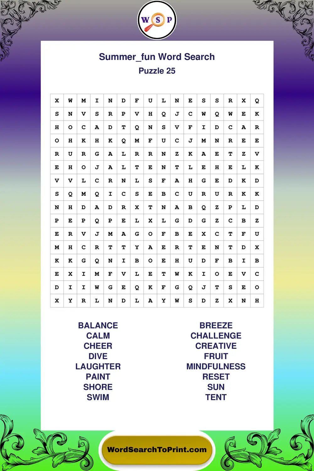 Summer Fun Word Search Puzzle 25