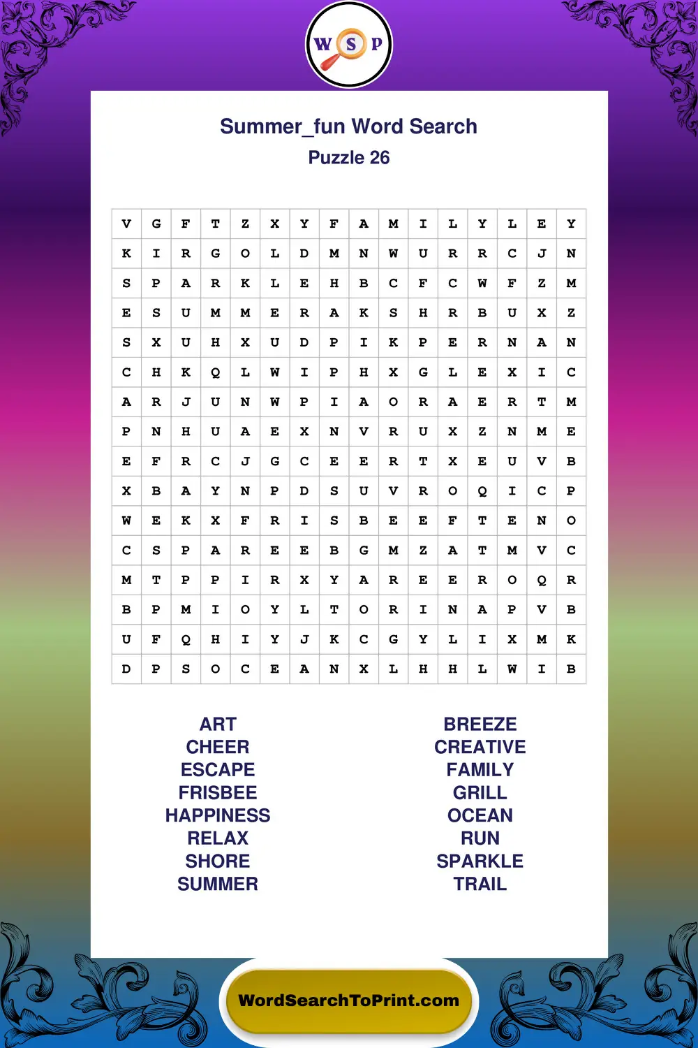 Summer Fun Word Search Puzzle 26